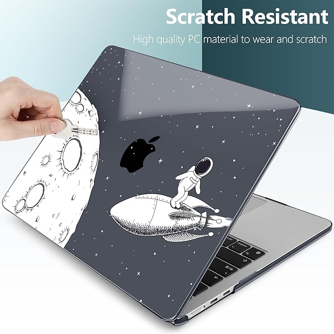 TWOLSKOO Compatible with M4 MacBook Air 15 inch Case 2025-2023 Released Model M4 A3241 M3 A3114 M2 A2941, Plastic Hard Shell & Screen Protector & Keyboard Cover & Type C Adapter, Flying Astronauts
