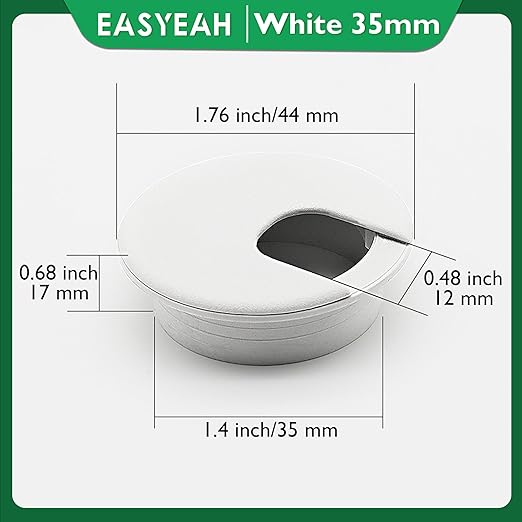 2 Pcs Desk Grommet 1-3/8" / 35 mm, Desk Cord Hole Cover, Cable Grommet ABS Plastic, Desk Hole Grommet for Home & Office Pc, Detachable Cable Cord Organizer-White