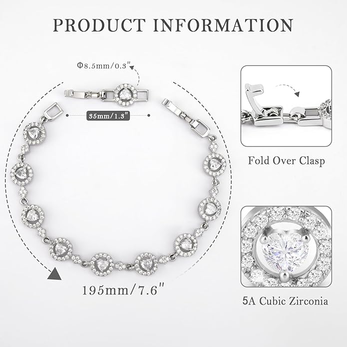 Tennis Bracelet for Women 14K Gold Plated Cubic Zirconia Bracelet,Classic Crystal Tennis Bracelet, Rhinestone Delicate Bracelet Gift for Her