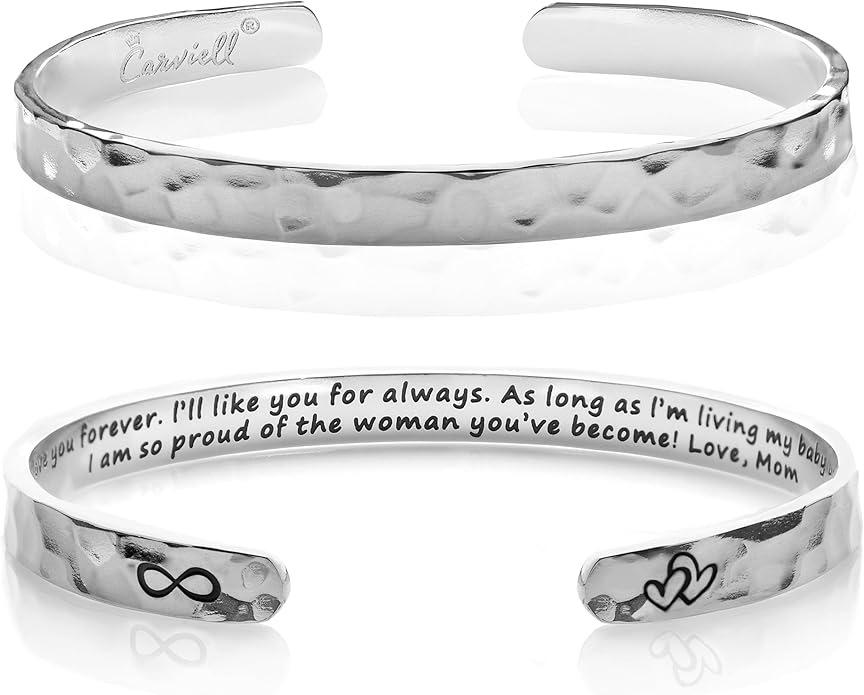 Carviell Engraved Cuff Bracelets for Women – Inspirational, Friendship, Love, Mom, Daughter, Sister, Christian, Graduation, Memorial & Wedding Gifts – 80+ Phrases – Stainless Steel, Gift-Ready