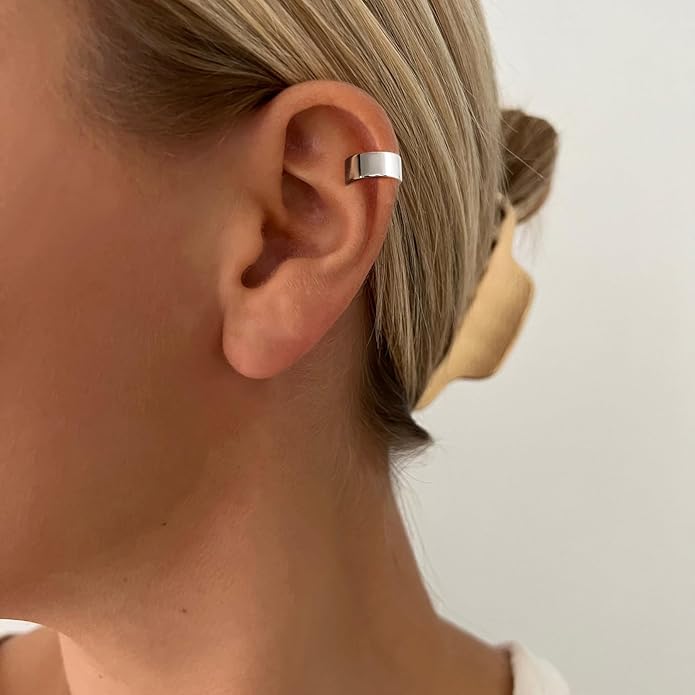 CHIC & ARTSY 925 Sterling Silver Ear Cuffs for Women, Non Piercing Clip On Cartilage Cuffs, Adjustable Fake Conch & Helix Earrings, Gold Plated & Oxidized Various Styles