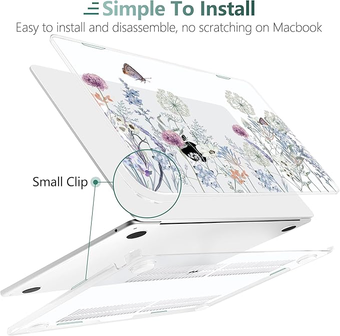 TWOLSKOO Compatible with M4 MacBook Air 13.6 inch Case 2025-2022 Release M4 A3240 M3 A3113 M2 A2681, Plastic Hard Shell & Keyboard Cover & Type C Adapter & Screen Protector, Dandelions