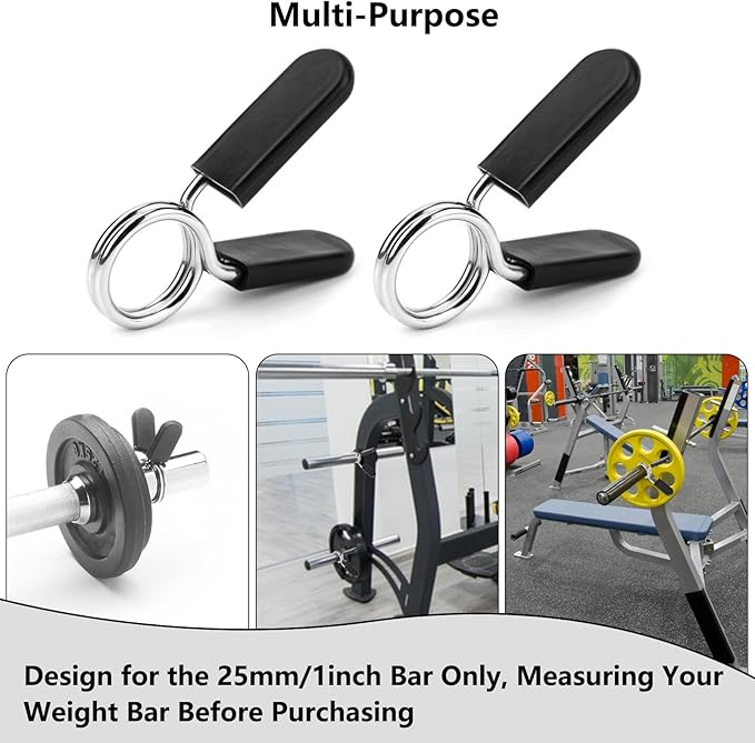 AccEncyc Spring Clip Collars 1 Inch Olympic Barbell Clamps Dumbbell Clips Weight Bar Clips for Weightlifting, Powerlifting, Strength Training