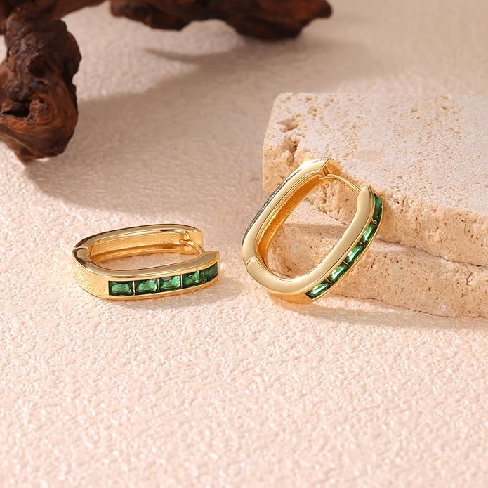 Trendy CZ Gold/Silver Hoop Earrings for Women Square Hypoallergenic chunky gold Hoop Earrings Geometric Minimalist Rectangle Hoops