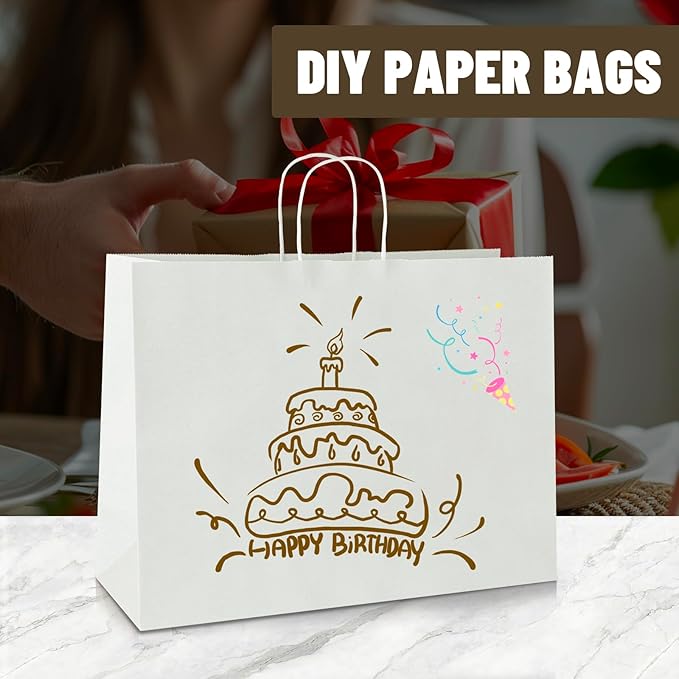 bagmad 50 Pack 16x6x12 Inches Large White Kraft Paper Bags with Handles Bulk for Shopping Wedding Grocery Retail Merchandise Business Craft Gift Bags(50 Count)