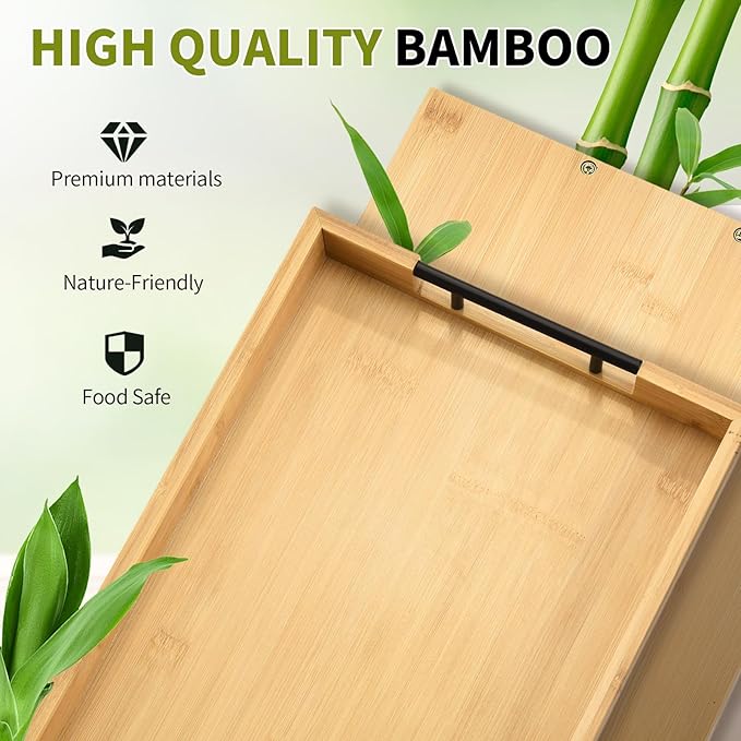 Large Charcuterie Board with Handles, 32 x 12 Inch Foldable Bamboo Serving Cheese Boards - Serving Platter for Meat, Party Appetizers, Outdoor & Fruit
