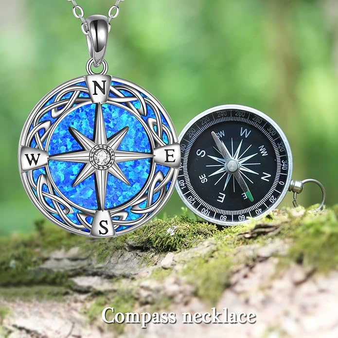Compass Necklace Sterling Silver Celtic Knot Necklace Graduation Friendship Talisman Travel Necklace Inspirational Graduation Gift Jewelry Gifts for Women Girls