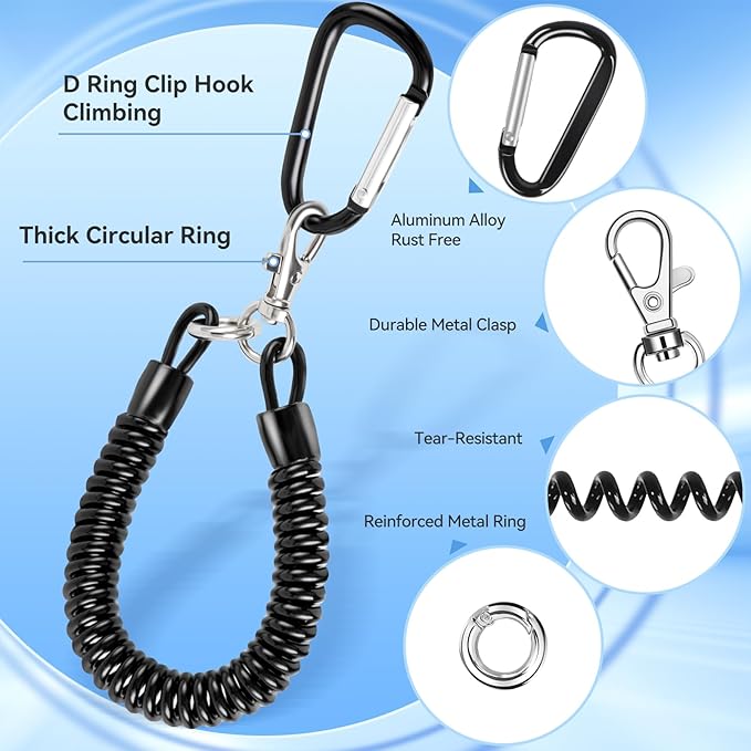 SHANSHUI Phone Tether Lanyard, Strong Spring Rope Climbing Hook, 4x Phone Tether Tabs Free Your Hand Stylish Phone Chain Strap for All Smartphones - 2PCS Black White
