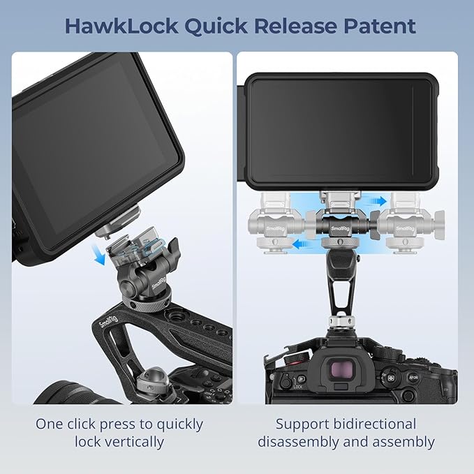 SmallRig HawkLock H21 Quick Release Monitor Mount with Cold Shoe Mount, Swivel and Tilt Adjustable Monitor Holder with 1/4"- 20 Screw, Dual Anti-Twist Design, for Ninja V and V+ Monitors