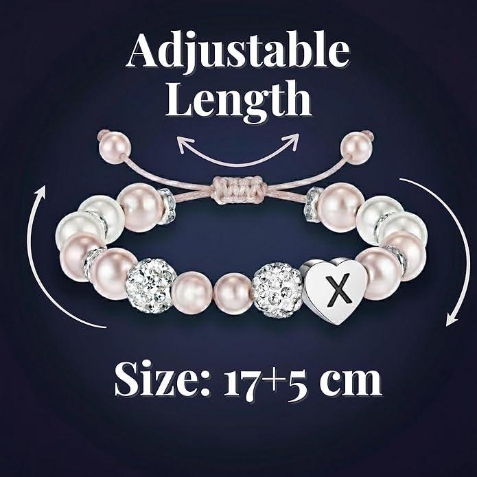 Solza Heart Bead Initial Bracelet – Personalized Stainless Steel Beaded Bracelet with Letter Charm, Adjustable Heart Bracelet, Fashion Jewelry Gift, Stackable Personalized Jewelry Accessory