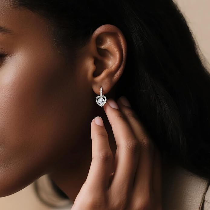Moissanite Earrings, White Gold Plated Soild Sterling Silver Dangle Earrings 1.0ct-2.0ct D Color Brilliant Round Cut Lab Created Moissanite French Leverback Drop Earring for Women