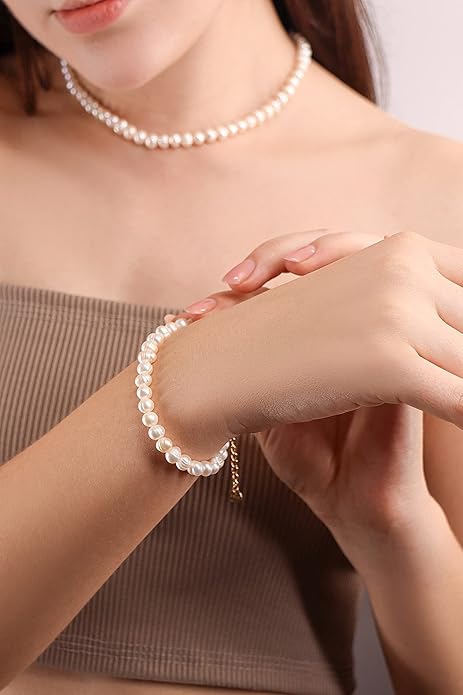 Crystal Vibe White Freshwater Pearl Bracelets for Women - Pearl Bracelet with Adjustable Golden Clasp - Gifts for Women - Gifts for Birthdays Anniversary Freindship
