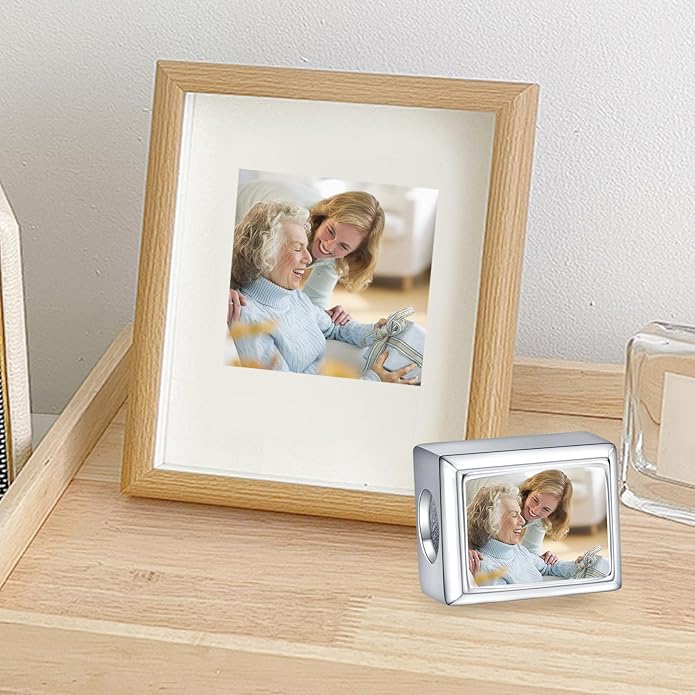 Annmors Personalized Photo Charm for Bracelet Necklaces,925 Sterling Silver Charm Love Heart Shaped Engraved Customize Picture Gift for Birthday Mother's Day Christmas,Bead Charms Jewelry for Women