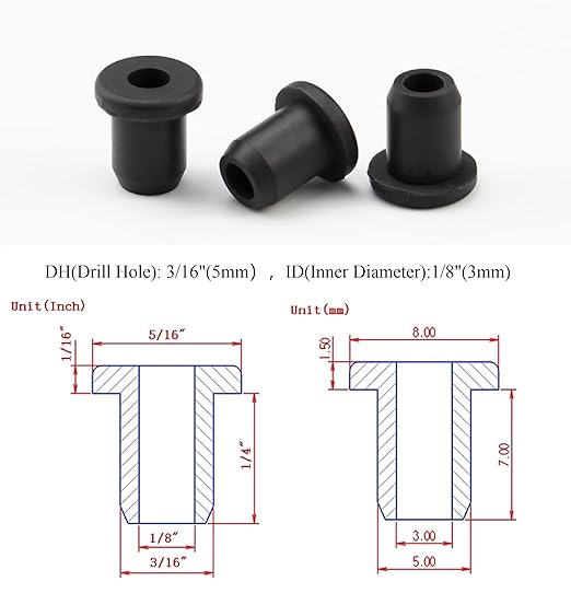40 pcs 3/16" Drill Hole，1/8" ID Black Silicone Top hat Rubber Grommets for Wiring，Automotive，Firewall，Hole Plug，Desk，Screw，Water and Gas Pipe，Drain，House Siding，Cable Bushing，Glass，Wire Plug
