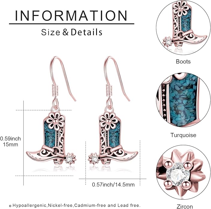 Western Earrings for Women 925 Sterling Silver Turquoise Western Country Dangle Drop Earrings Country Jewelry Gifts for Cowgirl Cowboy