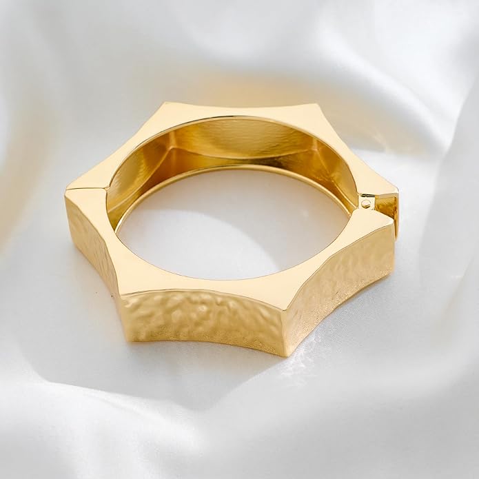 Statement Golden Matte Bracelet for women Minimalist Chunky Brushed Bangle Bracelet Vintage Thick Wide Cuff bracelet Gold Plated Open Cuff Geometric Bracelet