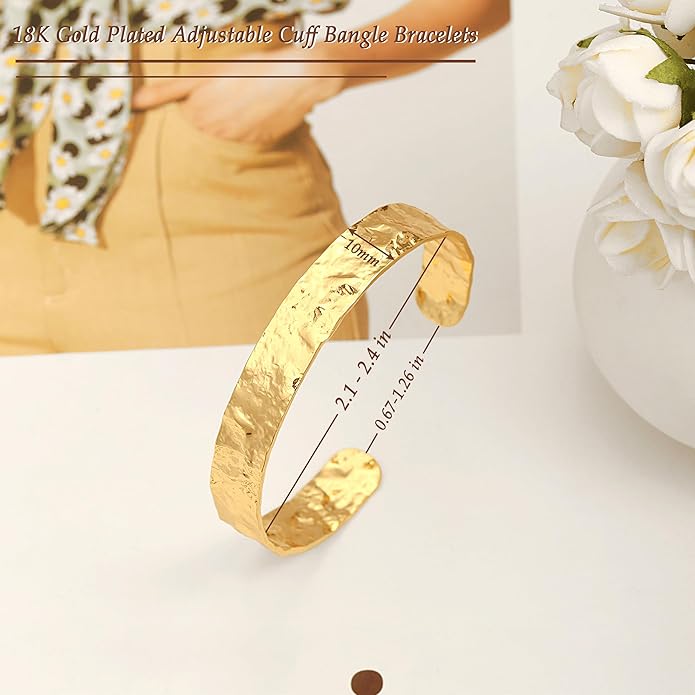 PERNNLA PEARL Dainty Gold Bar Bracelet for Women Simple Delicate Thin Cuff Bangle Hook Bracelet 18K Gold Plated Handmade Minimalist Jewelry
