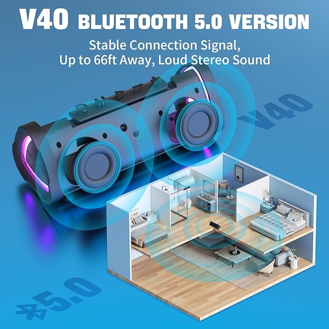 Vanzon Bluetooth Speakers V40 Portable Wireless Speaker V5.0 with 24W Loud Stereo Sound, TWS, 24H Playtime & IPX7 Waterproof, Suitable for Travel, Home&Outdoors