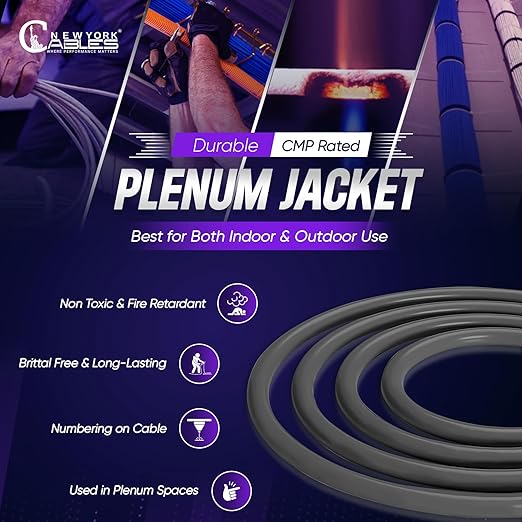 NewYork Cables Cat6a Plenum Cable 1000ft - Certified 100% Solid Pure Copper CAT6 A Ethernet Cable – 23 AWG, 750 MHz, PoE++ - Unshielded Twisted Pair - Cat 6a 10 GB High Speed for Networking & Gaming