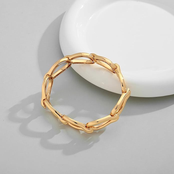 Chunky Gold Stretch Bracelet for Women Adjustable Elastic Chain Bracelet Bold Statement Bracelet Trendy Jewelry