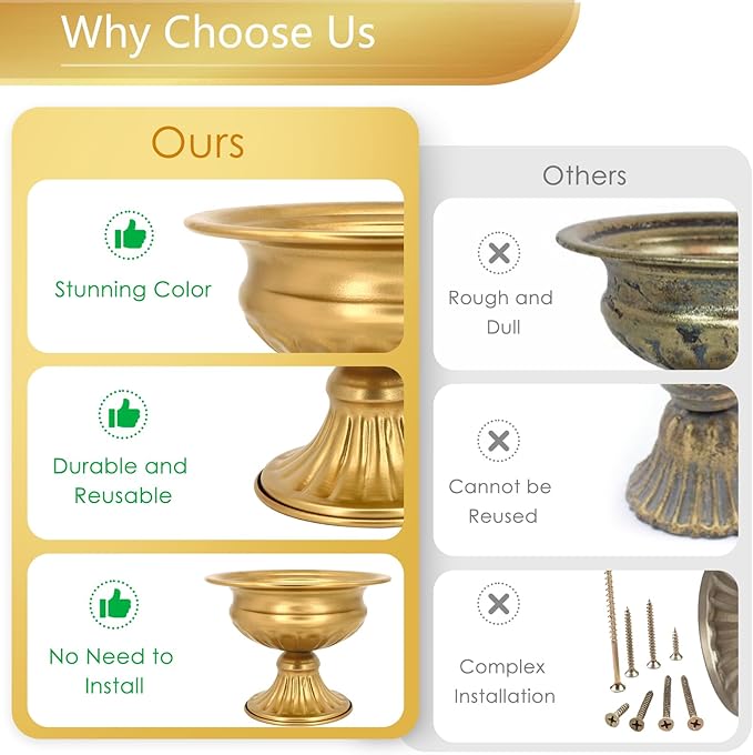Gold Pedestal Vases for Centerpieces: Wedding Flower Vase for Tables 5 Inch Small Metal Compote Bowl Vase for Birthday Party Anniversary Event Home Decoration Set of 2