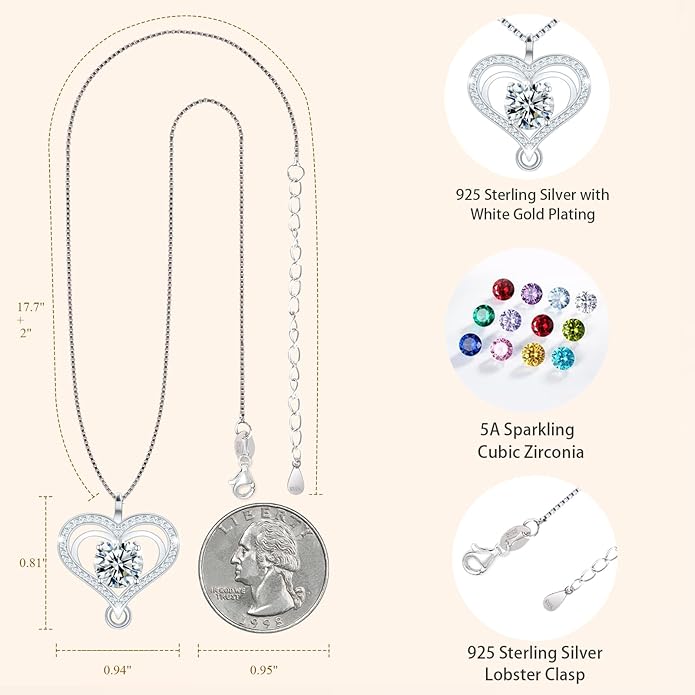 Infinity Necklace for Women, 925 Sterling Silver Heart Necklace with 5A Zircon, White Gold Plated Adjustable Chain, Gift for Valentine's Day, Birthday, Anniversary for Wife, Girlfriend, Mom