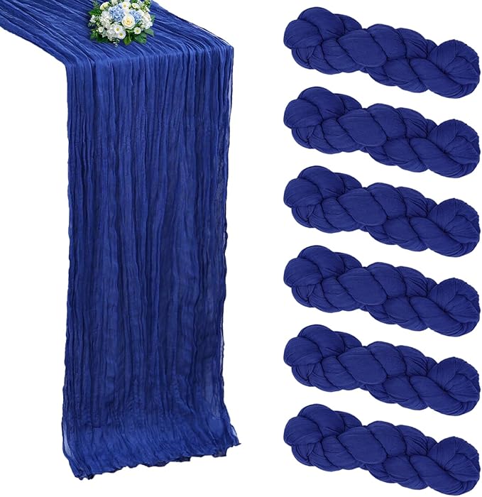 6 Pack Royal Blue Cheesecloth Table Runner 10FT Boho Cheese Cloths Gauze Fabric Table Runners 120 Inch Rustic Sheer for Wedding Birthday Party Baby Shower Centerpiece Home Decorations