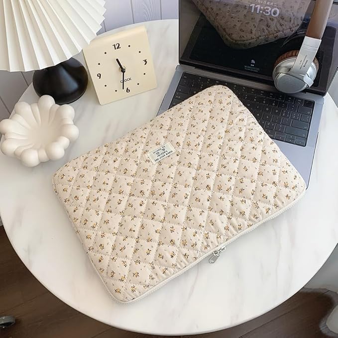 Puffy Laptop Sleeve 13-15.6 Inch Cute Quilted Laptop Protective Case Padded Floral Computer Sleeve for MacBook (A-Yellow, 15 Inch)
