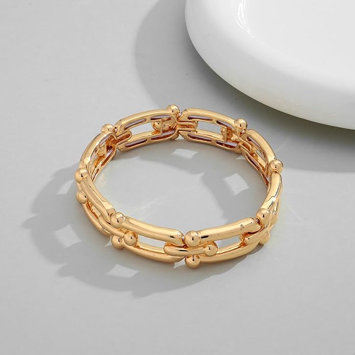 Chunky Gold Stretch Bracelet for Women Adjustable Elastic Chain Bracelet Bold Statement Bracelet Trendy Jewelry