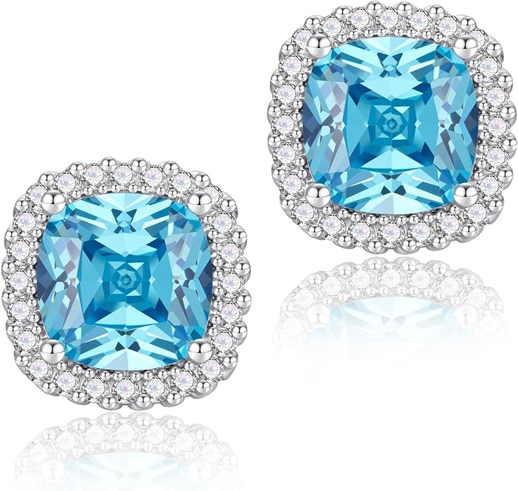YOMELA Cubic Zirconia Earrings Studs, Halo CZ Birthstone Simulated Diamond Stud Earrings for Women