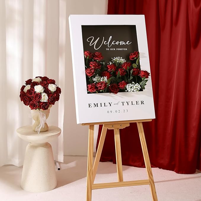 Tifuly 100 Pcs Red Roses Artificial Flowers Bulk, Realistic Long Stem Fake Silk Roses Bouquet for Wedding Centerpiece Table Vases Party Home Kitchen Decor（Burgundy）