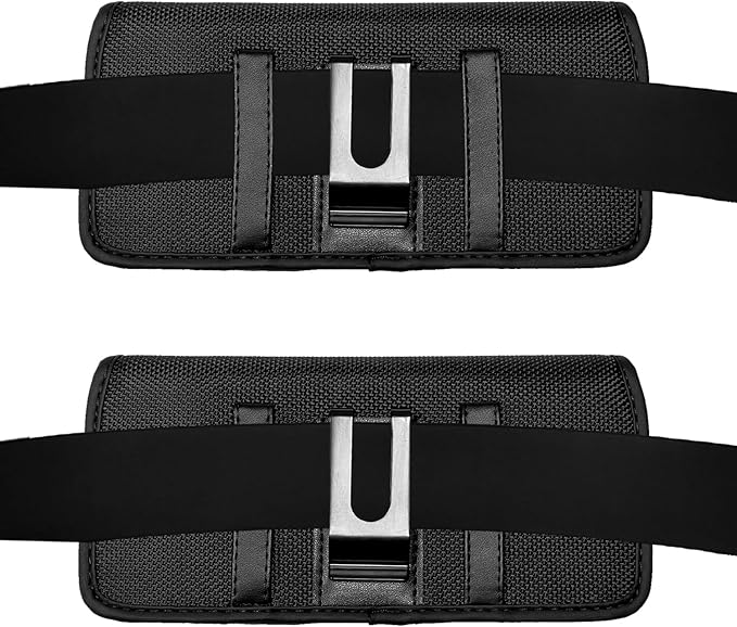 Nylon Cell Phone Holster for Google Pixel 5, Alcatel Insight, Tetra, Verso, Samsung Galaxy S10e, J3, LG Aristo 3/2 - Horizontal Case Canvas Waist Carrying Pouch with Belt Clip/Loops, Black