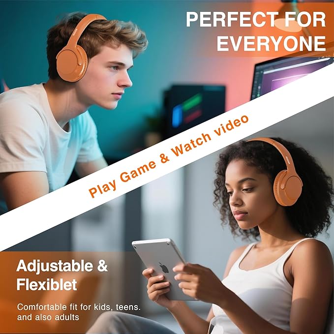 MIDOLA Bluetooth Headphones Over Ear 68H Playtime 6 EQ Wireless Headset with Microphone HiFi Stereo Foldable Lightweight Deep Bass for Travel Home Office Cellphone Orange