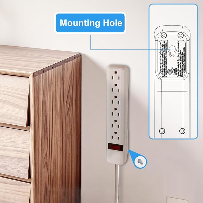 6-Outlet Surge Protector 2pk – 250 Joules, 2ft Cord, 15A/125V, 1875W Max – Right Angle Plug, Black – Home, Office, & Electronics Protection