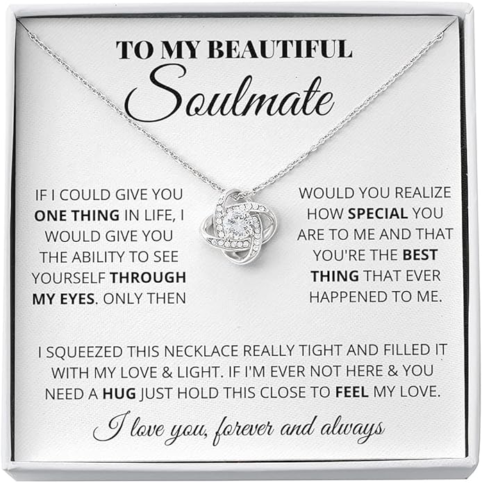 To My Beautiful Soulmate Necklace For Women, Necklace For Wife From Husband, Girlfriend Necklace From Boyfriend, Wife Birthday Gifts From Husband, Gifts Boxes For Women, Soulmate Necklace For Her