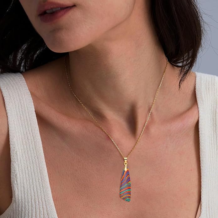 Nature Stone Necklaces for Women Boho Pendant Necklace 18K Gold Chain Necklaces