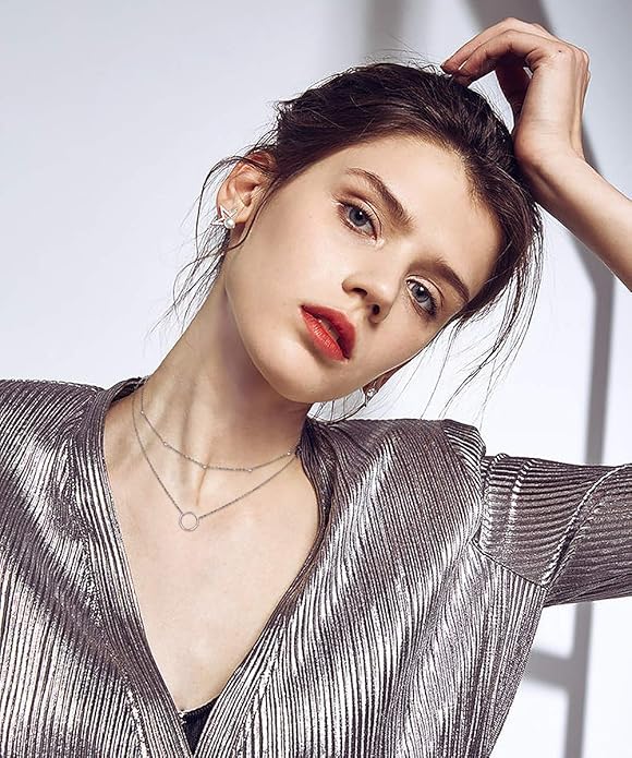 Circle Choker Layered Necklace S925 Sterling Silver Double Necklace for Women Simple Boho Choker Necklace Set Circle Womens TrendyJewelry Accessories