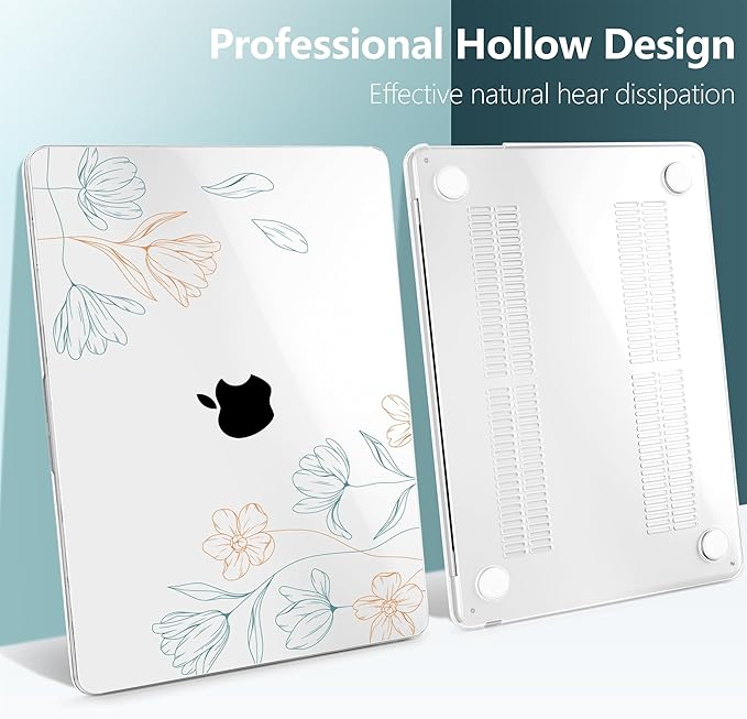 TWOLSKOO Compatible with M4 MacBook Air 13.6 inch Case 2025-2022 Release M4 A3240 M3 A3113 M2 A2681, Plastic Hard Shell & Keyboard Cover & Type C Adapter & Screen Protector, Engraved Floral
