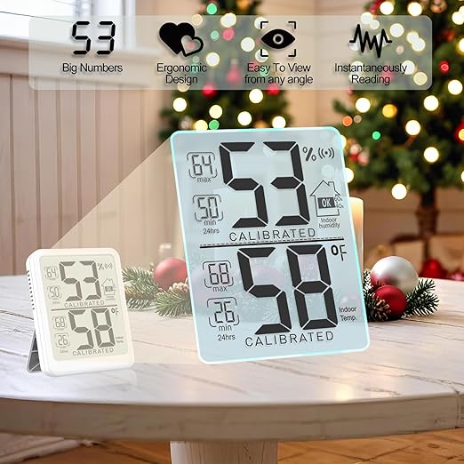 Antonki Room Thermometer, Digital Small Hygrometer Indoor Thermometer Humidity Gauge, Temperature Humidity Meter with Max/Min Record Monitor Sensor for Home, Plants - Battery Included