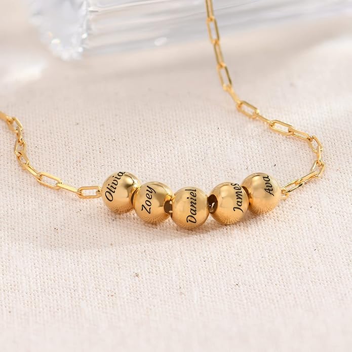 MyNameNecklace Personalized The Balance Charm Necklace with Custom Engraved Beads - Cable/Link Chain - Dainty Gift for Mom, Her - Jewelry for Christmas