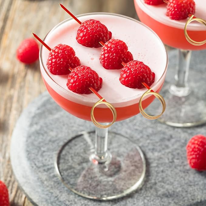 BLUE TOP Bamboo Cocktail Picks 100 PCS Red Bamboo Skewers 6 Inch with Looped Ring,Food Picks,Party Toothpicks for Appetizers,Cocktail Drinks,Barbecue Snacks,Club Sandwiches.