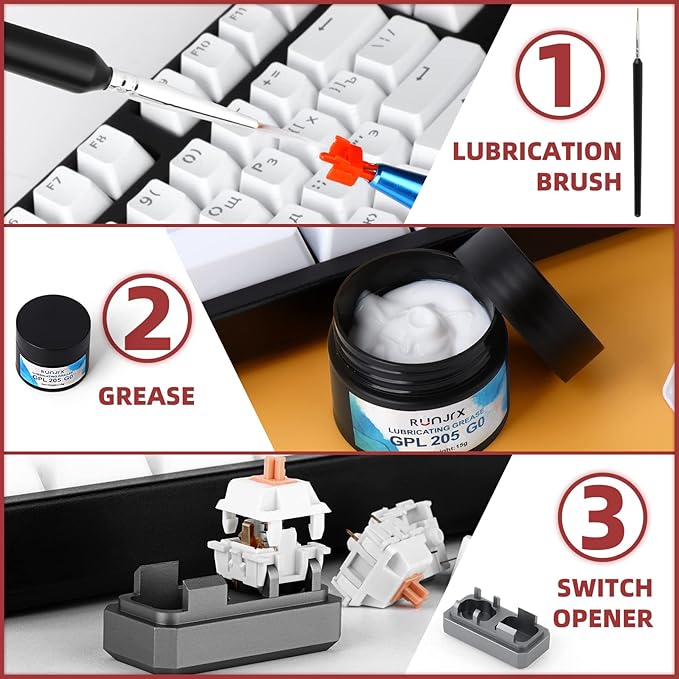 YIMAGUJRX RUNJRX Switch Lube Kit GPL 205G0 0.53oz/15g, Switch Opener for MX Cherry Akko Panda Kailh Switch,Lube Brush for Keyboard Switches