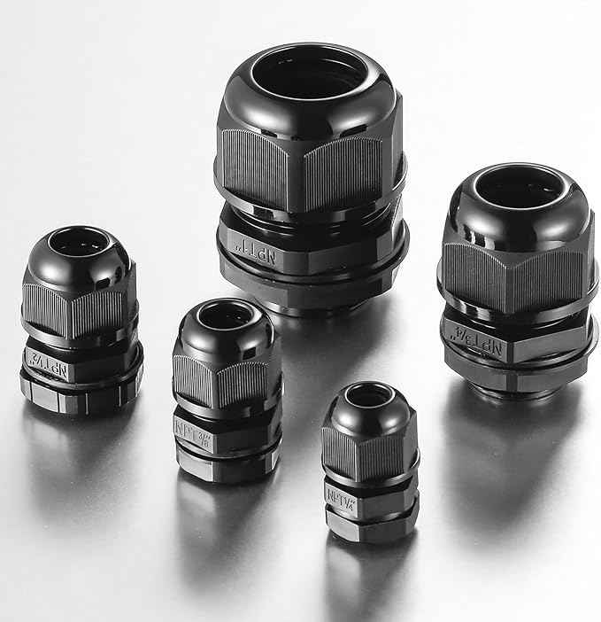 50 PCS 1/4"(4-8mm) NPT Nylon Cable Gland Joints with Gaskets, IP68 Adjustable Lock Nut Strain Relief Cord Grip Waterproof Cable Glands - UL Listed and RoHS Compliant