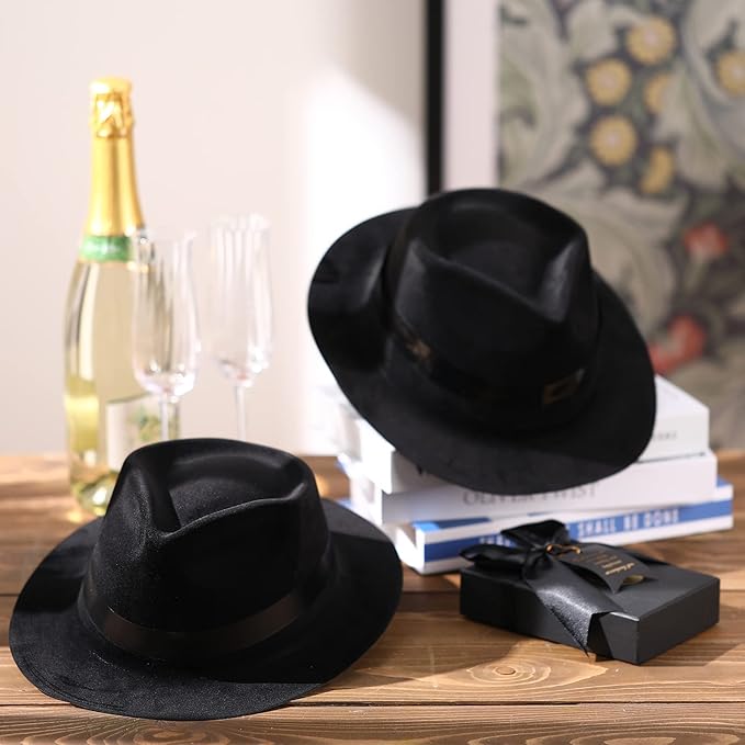 Xtinmee 48 Pack Gangster Hats for Men 1920s Bulk Plastic Gentlemen Costume Hats for Adults 1920s Party Accessories