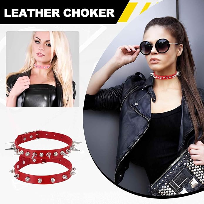 MECCANIXITY Spiked Chokers, Metal Spike Studded Link Leather Collar Chokers Necklace with Spikes Gothic Jewelry Accessories