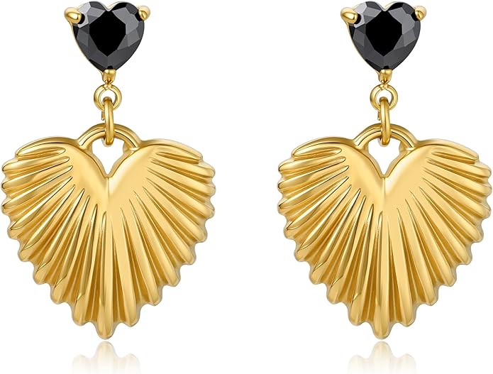 Black/White/Red/Green/Blue/Brown Heart Earrings for Women, Gold Plated Vintage Gold Earrings with Hypoallergenic Posts,Lightweight Black and Gold Dangle Statement Jewelry, Gift for Women—Girlfriend Wife Mom for Wedding, Party, Valentines Day Gifts for Her