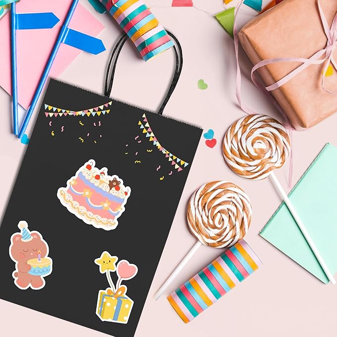 METRONIC 50 Pack Small Black Gift Paper Bags 5.25x3.75x8, Gift Paper Kraft Bag with Handles Bulk for Birthday Party Favors, Retail Shopping Business Goody Craft Gift Bag