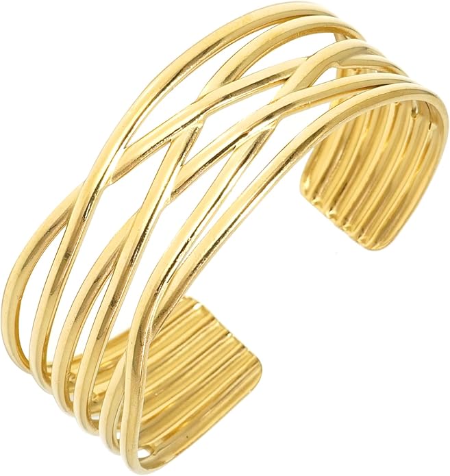 Multi-layer Cuff Bracelet for Women Cross Wire Bracelets Open Wide Cuff Gold Bangle Bracelet