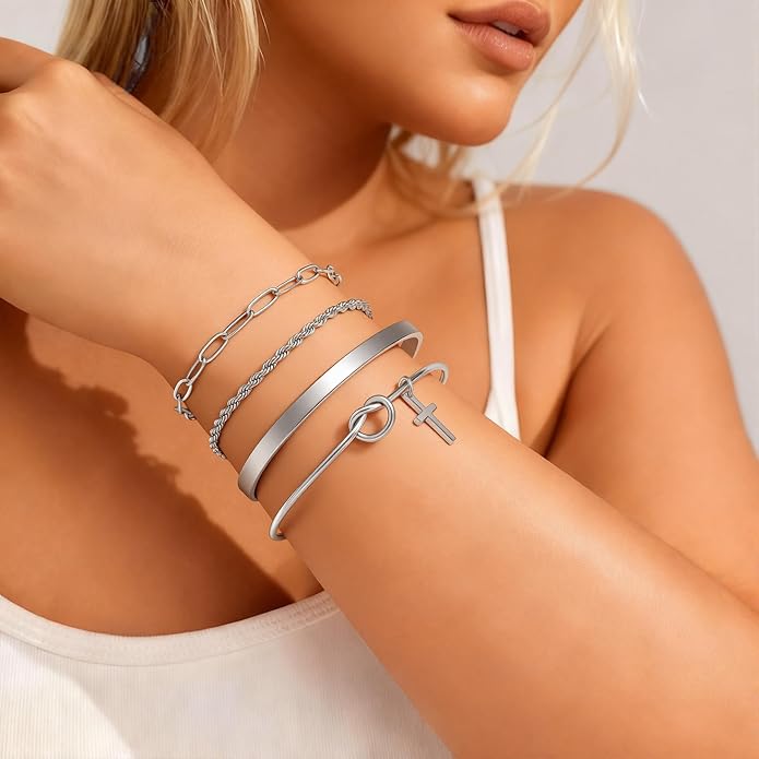 Gold Bracelet Stack for Women 14K Gold Plated Bracelet Stack Silver Jewelry Set Stackable Gold Jewelry Gold Bracelet