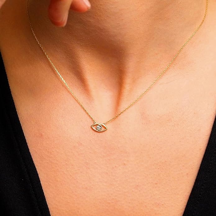 Evil Eye Necklace for Women 14K Gold Plated Delicate Necklaces Blue White CZ Diamond Pendant Necklace Cute Boho Tiny Evil Eye Lucky Protection Jewelry Gift for Women